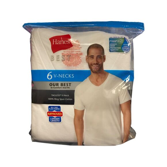 Hanes Other - White - Hanes Men's 6-Pack Best Tagless Ring Spun Cotton V Neck Short Sleeve T-S